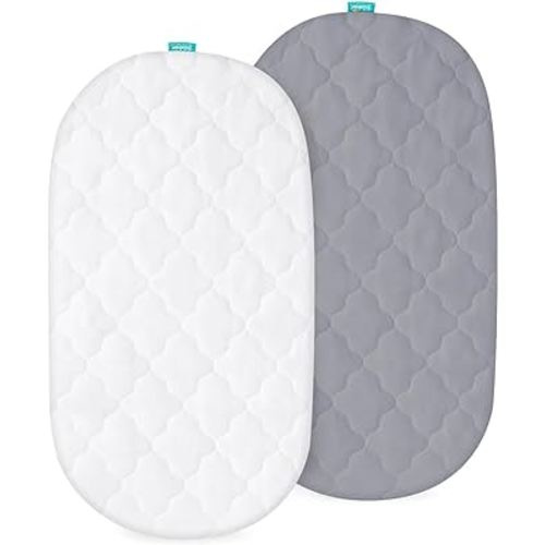 Bassinet Mattress Pad Cover Waterproof, Quilted Bassinet Mattress Protector Sheets Fits 13" x 30" UPPAbaby Bassinet & Snoo Smart Sleeper Baby Bassinet, Ultra Soft Breathable, Grey and White