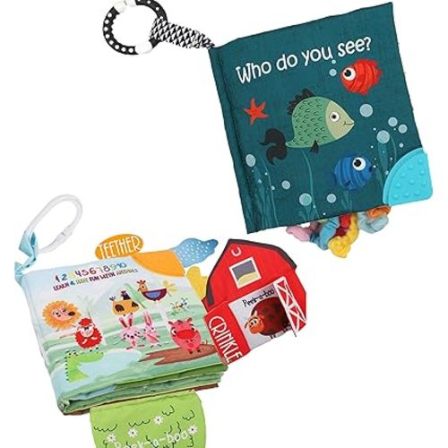Fish Baby Crinkle Books & Farm Baby Toy for Newborn Babies Infants 0-6 6-12 & 12-18 Months Todllers