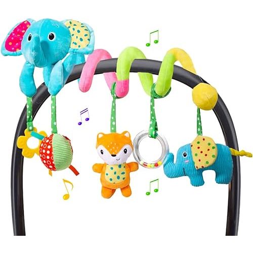 Car Seat Toys, Infant Spiral Plush Hanging Toys for Car Seat Stroller Crib Bassinet Mobile with BB Squeaker Rattles, Baby Toy for 0 3 6 12 Months