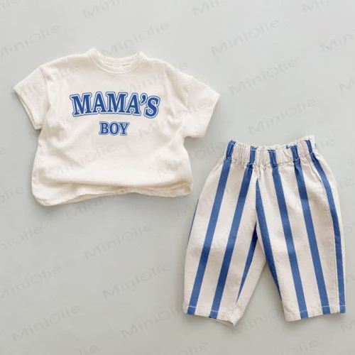 MAMAS BOY Baby Blue Vertical Striped 2-piece Set