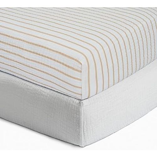 Meracorallo Muslin Fitted Crib Sheets, 2 Pack Soft Breathable Cotton Baby Crib Sheet, Neutral Crib Sheet for Baby Boys and Girls, Fits Standard Crib Mattress 28''x52'' (Stripe & Gray)