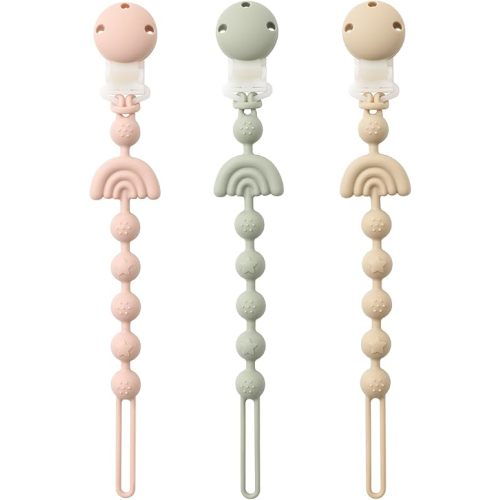 Baby Pacifier Clips One Piece Binky Clip Holder Silicone Teether Clip Pacifier Straps with Clip Baby Teether Toys for Boys and Girls Set of 3 Andy Bear-Ivory+Sage+Blush
