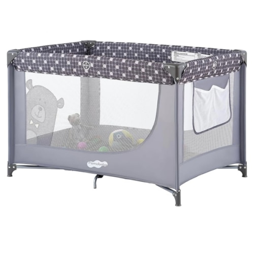 Pamo Babe Portable Crib Baby Playpen with Mattress and Carry Bag Grey