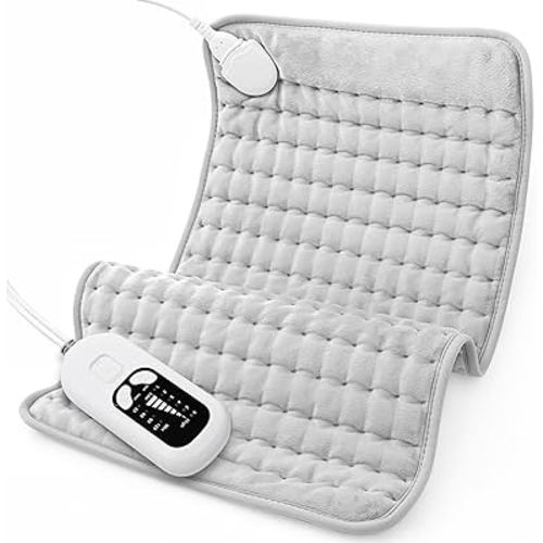 Deepsoon Heating Pad,Electric Heating Pads for Back,Neck,Abdomen,Moist Heating Pad for Shoulder,Knee,Arms,Legs,Dry/Moist Heat & Auto Shut Off,Christmas Gifts for Men and Women,White Gray,24x12 Inch