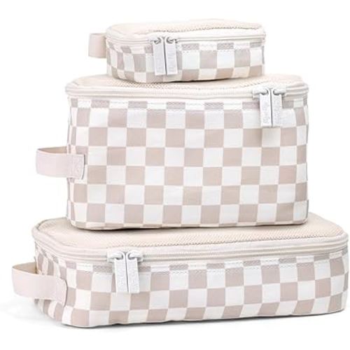 Itzy Ritzy Packing Cubes for Travel – Set of 3 Packing Cubes or Travel Organizers; Each Travel Cube Features a Mesh Top, Double Zippers and a Fabric Handle (Checkerboard)