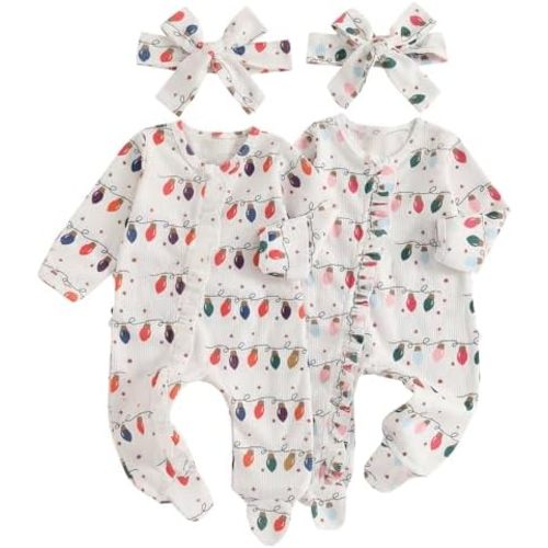 Baby Girl Footies Newborn Zipper Sleeper 2 Pack Ruffle Pajamas Romper Coming Home Outfit