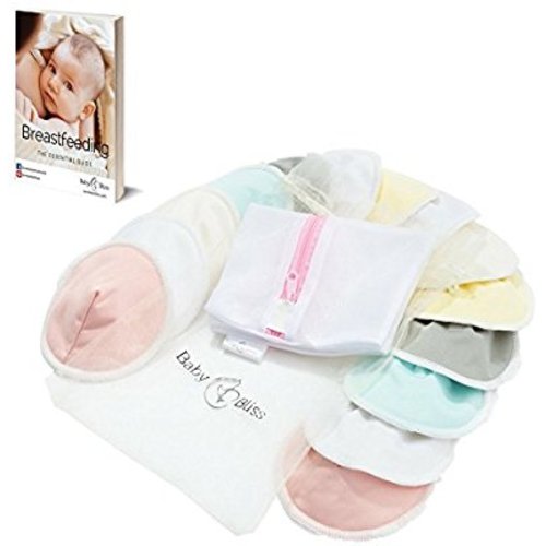 BabyBliss Reusable Bamboo Nursing Pads - 14 Pads+3 Bonus Items - Available in 3 Sizes - Soft & Absorbent - Leak-Proof - with Organza & Wash Bags - Baby Shower Gift (L) - Large