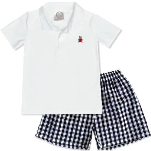 SEC Babies - Personalized UGA boys&#39; outfit golf shirt and black gingham shorts