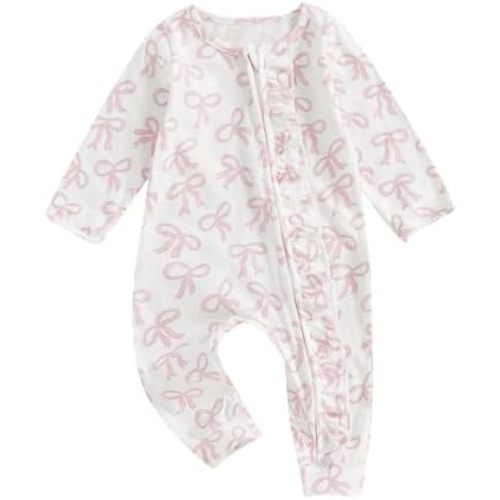 FYBITBO Infant Baby Girl Clothing Waffle Knit Romper Ruffle Jumpsuit Zipper Onesie Outfit Newborn Coming Home Clothes