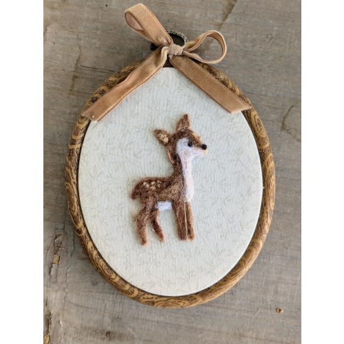 Needle Felted Deer Nursery Decor: Woodland animal Embroidery Frame, baby doe