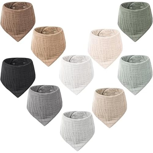 Konssy Muslin Baby Bibs 10 Pack Baby Bandana Drool Bibs 100% Cotton for Unisex Boys and Girls, Soft Absorbent Set for Teething and Drooling