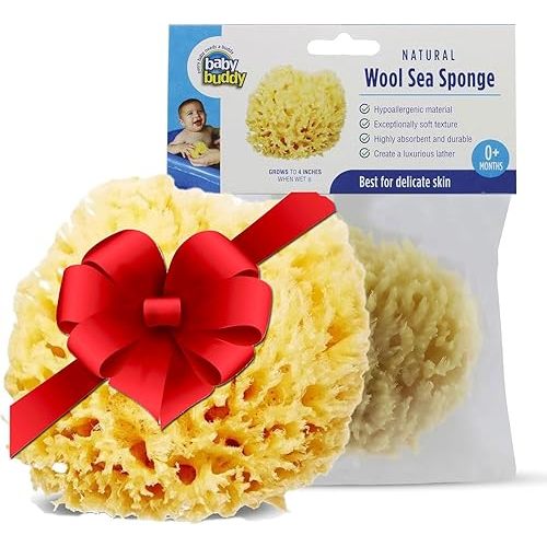 Baby Buddy Absorbent Natural Bath Sponge, Ultra Soft Premium Sea Wool Sponge, Soft on Baby's Tender Skin, Bath Accessories Baby and Kids, Infant Bath Item, Biodegradable, Hypoallergenic, Brown, 4in