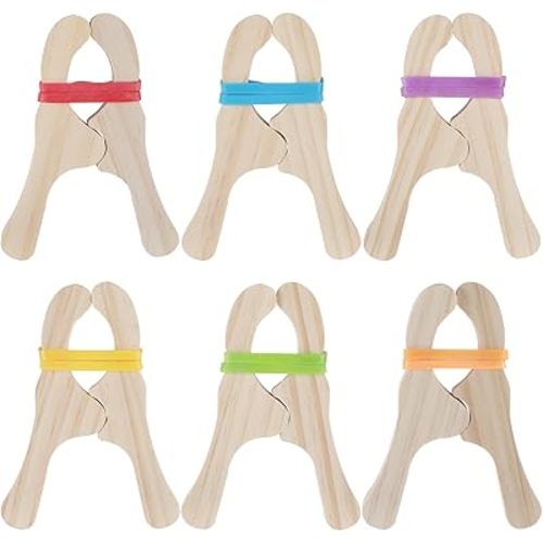 6 Pcs Wooden Play Clips for Kids Montessori and Waldorf Fort Building Kit Silk Clips Giant Wooden Handmade Fort Building for Blankets Silk Construction(Multicolored)