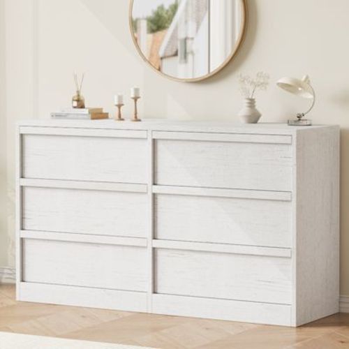 Whizmax 6 Drawer Dresser for Bedroom, Modern Double Dresser Organizer with Storage, Wooden Chest of Drawers for Bedroom, Living Room, Nursery- White