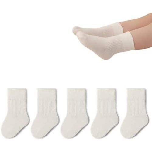 Toddler Crew Cotton Socks Unisex Baby Boy/Girl Solid School Uniform Socks for Infant Kids Neutral,5 Pairs