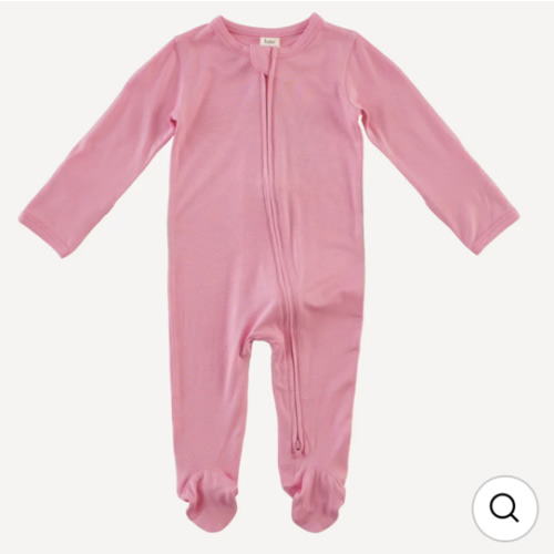 long sleeve two way zipper footie | pink carnation | bamboo
