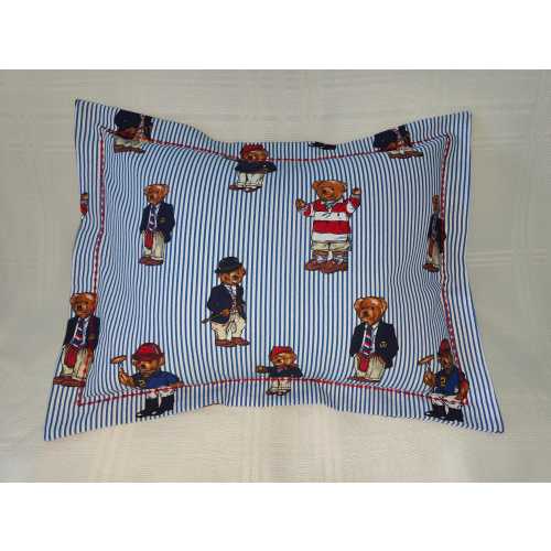 Ralph Lauren Polo Teddy Bear Pillow Sham: Blue Striped Cotton Cover (12x16 inch)