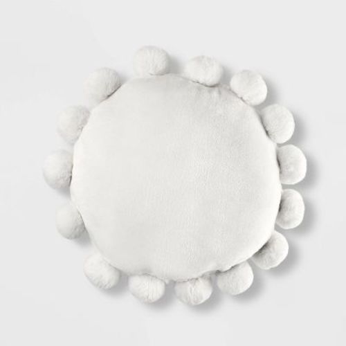 Round Plush Kids' Pillow With Pom-poms Pink - Pillowfort™: Sensory Friendly Decorative Throw Pillow, Oeko-tex Certified