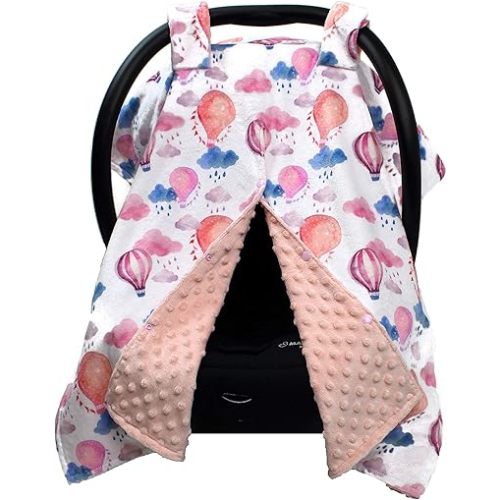Dear Baby Gear - Baby Car Seat Canopy - Infant Car Seats Covers - Carseat Canopies for Boys and Girls - Toddler Carseat Cover with Snap Opening (Hot Air Balloons and Rain Clouds, Quartz Peach 40"x30")