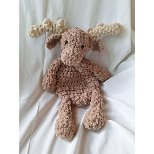 Crochet Moose Snuggler, Crochet Moose Animal Lovey