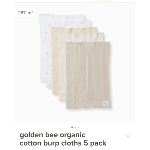 Golden Bee Organic Cotton Burp Cloths 5 Pack