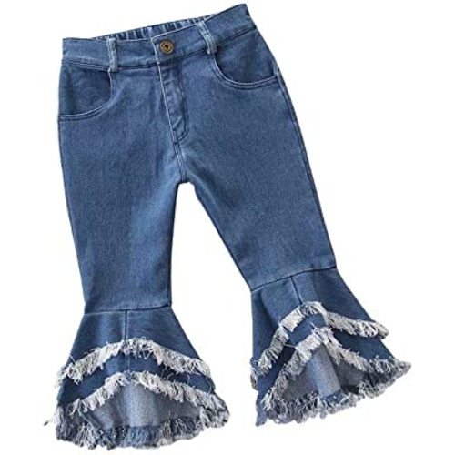 Baby Girls Bell-Bottom Ruffle Flare Jeans Skinny Pants