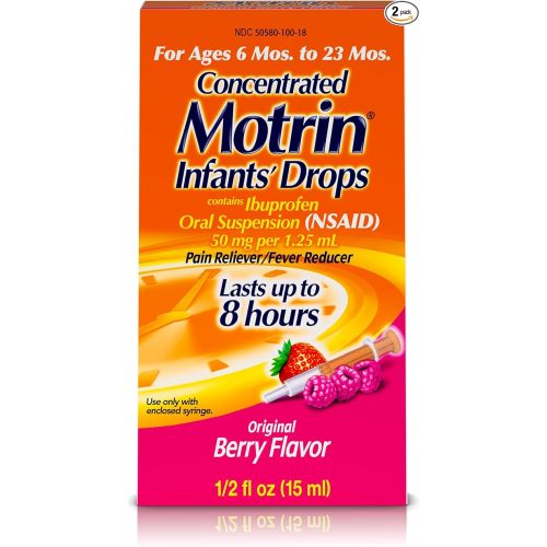 Motrin Infants Concentrated Drops, Fever Reducer, Ibuprofen, Berry Flavored.5 Oz (Pack of 2)