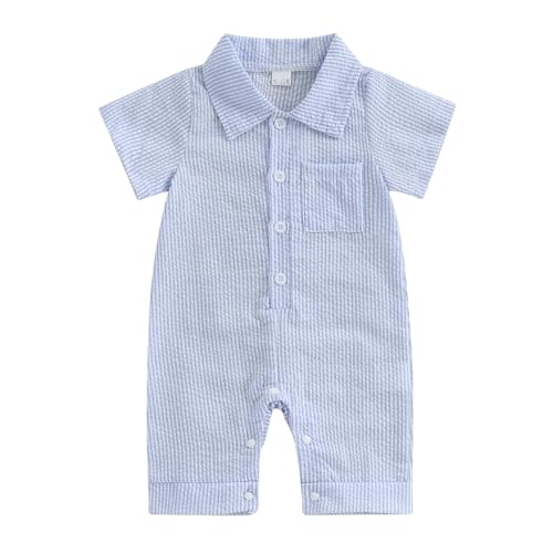 BemeyourBBs Newborn Baby Boy Summer Clothes Short Sleeve Dress Shirt Romper Button Jumpsuit Gentleman One Piece Outfit