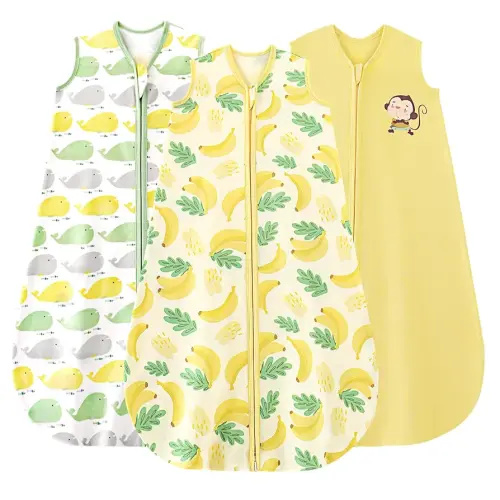 Yoofoss Baby Sleep Sack 6-12 Months Baby Wearable Blanket 100% Cotton 2-Way Zipper TOG 0.5 Toddler Sleeping Sack 3 Pack, Lightweight Sleep Sacks for Babies(Medium)