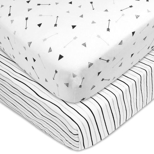 American Baby Company 2 Pack 100% Natural Cotton Fitted Crib Sheets 52" x 28" - Soft, Breathable, Hypoallergenic & Gentle Toddler Bed Sheets, Silver Black Arrow and Stripes, Neutral for Boys & Girls