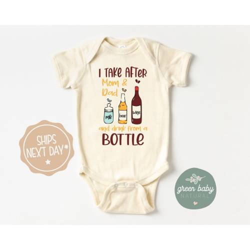 Mom and Dad Drinking, Funny Baby Bodysuit, Wine, Beer, Milk Bottle Onesie®, Drinking Onesie®, Milk Shirt, Newborn Onesie®, Funny Baby Shower