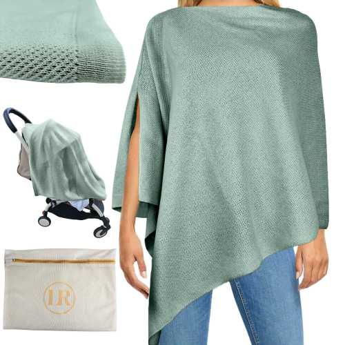 Peekaboo Knit Nursing Cover for Breastfeeding Moms | Soft, Breathable Poncho, Scarf, Car Seat Cover & Baby Blanket | Free Laundry Bag | Sage