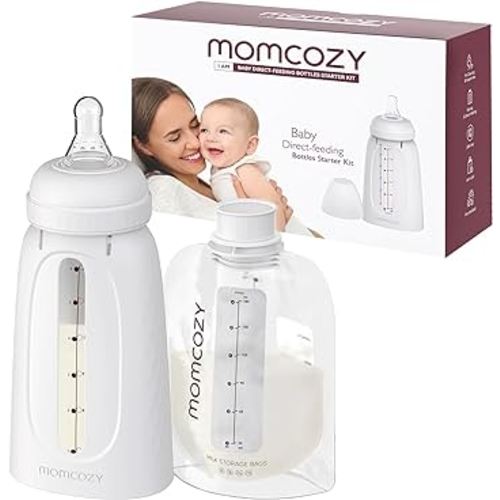 Momcozy Disposable Baby Bottle Kit, Wash-Free, Leakproof and Transfer-Free Breastmilk Storage Bags for Freezing, Heating and Direct Feeding, New Mom Gift, 6 Ounce