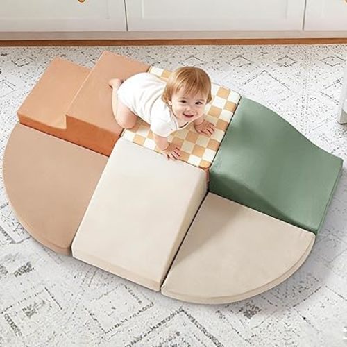 Tiny Land Soft Foam Climbing Blocks for Toddlers, 6-Piece Baby Foam Climbing Blocks, Indoor Playground Climbing Toys, Ideal Gift for Kids Activity Crawling and Sliding Foam Play Set (Vintage)