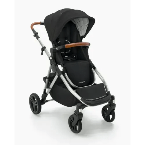 Mockingbird Single-to-Double Stroller 2.0 | Black, Watercolor Drops, Silver with Penny Leather