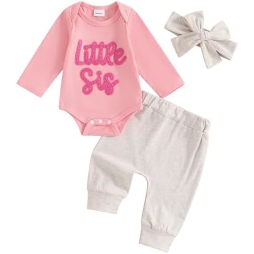 Newborn Baby girl clothes little sister Romper Lil Sis Short Sleeve Tshirt Pants Headband Summer Infant Clothes