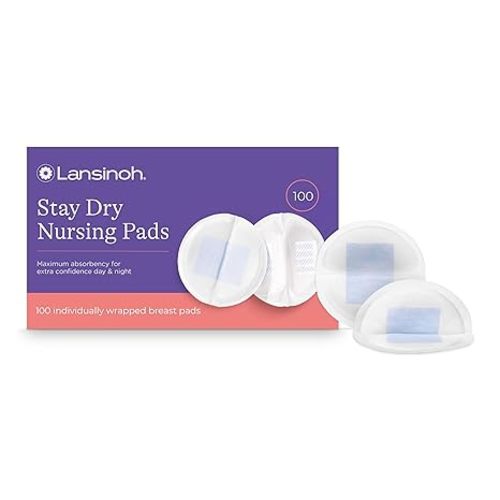 Lansinoh Stay Dry Disposable Nursing Pads, Soft and Super Absorbent Breast Pads, Breastfeeding Essentials for Moms, 100 Count