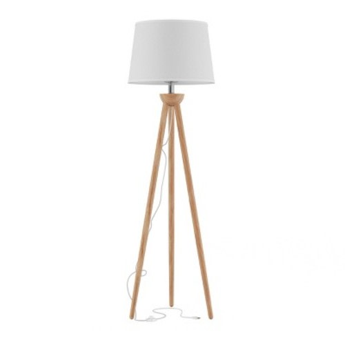 Tripod Floor Lamp: Modern Wood, Ellis Design, 58" Tall, Linen Shade, E26 Base