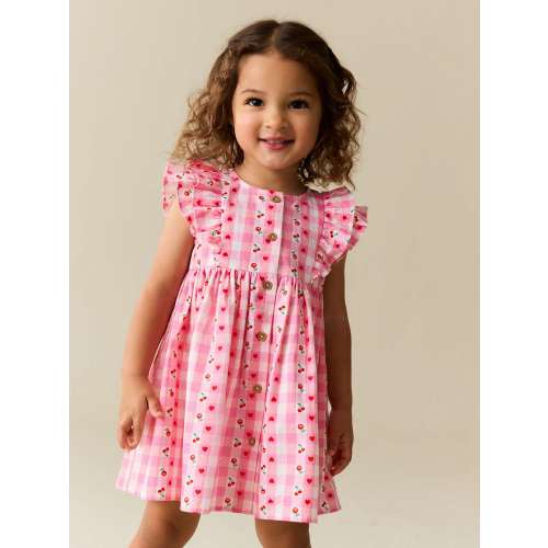 Size 12-18 / Pink Gingham Double Ruffle Sleeve Dress