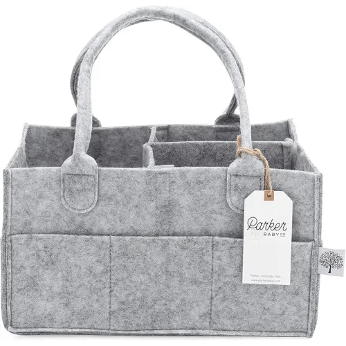 Parker Baby Diaper Caddy - Nursery Storage Bin and Car Organizer for Diapers and Baby Wipes (Gray, Regular)