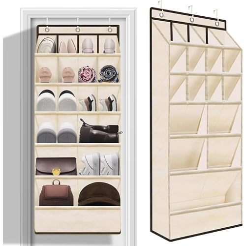 Over the Door Shoe Organizer with Large Pocket, Hanging Shoe Holder for Closet Storage, Dorm and Narrow Door Rack up to 20+ Pairs