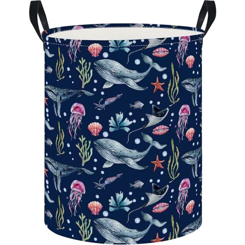 Laundry Hamper, Laundry Basket, Nursery Hamper, Waterproof Storage Bin, Clothes Organizer Basket, Room Decor(Watercolor Ocean)