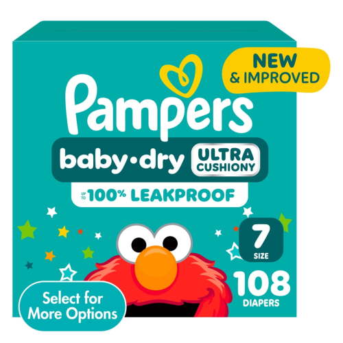 Free Shipping! Pampers Baby Dry Diapers Size 7, 108 Count Leakproof Night Absorption Skin-Friendly