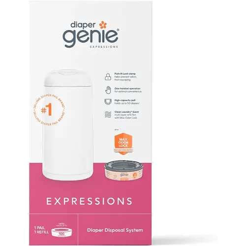 Diaper Genie Expressions Pail | Odor-Controlling Baby Diaper Disposal System | Includes Diaper Pail and 1 Starter Refill Bag