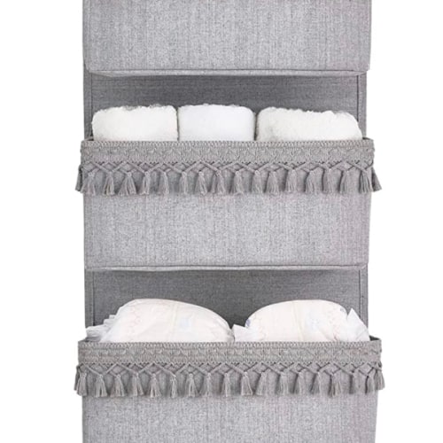 Amazon.com: Dahey Over The Door Organizer Boho Nursery Storage Decor Closet Hanging Organizer with Tassels Decoration for Bedroom Nursery Bathroom Apartments Dorm Pantry, 4 Pockets, White and Grey : Baby