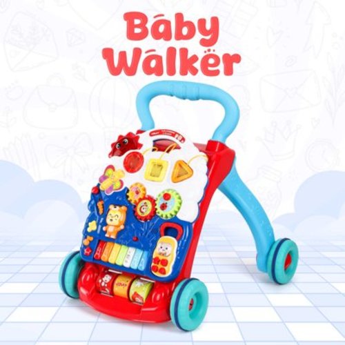 YOLAY 2-in-1 Premium Baby Walker and Activity center for (Girls/Boys) Sit to Stand Learning Walker with Interactive Music Panel for Infants & Toddlers (Blue)