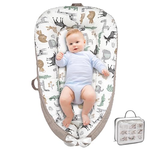 Beisurznga Baby Lounger, Ultra Breathable Soft Cotton Perfect for Tummy Time, Portable & Adjustable Infant Floor Seat for Traveling | Newborn Shower Gift(Animal)