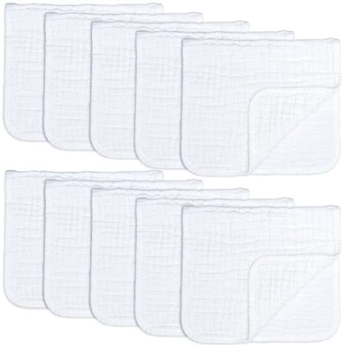 Comfy Cubs Muslin Burp Cloths 10-Pack 20"X10" - White