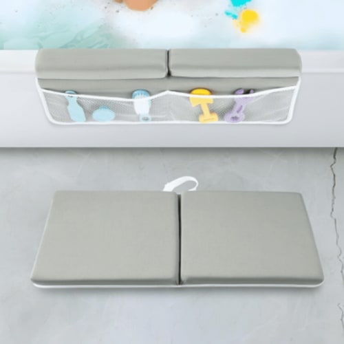 PandaEar Baby Bath Kneeler & Elbow Rest Pad, Comfortable Non-Slip Kneeling Mat Cushion with Toy Organizer Storage Pockets, Foldable Foam Mat for Toddler Bathroom Bathing Time