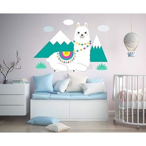 Llama Wall Decals. Llama Vinyl sticker. Alpaca Llama Nursery Decor. Mountains Clouds Wall Decal. Mountains Decorations for Kids Bedroom PS45 Easy to Apply and Removable Easy to Apply and Removable